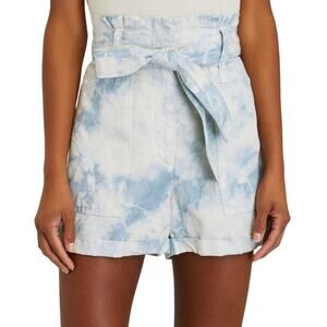 A.L.C. NWT Davidson Tie-Dye Paperbag Shorts Size 10 Blue White Linen Blend *Flaw
